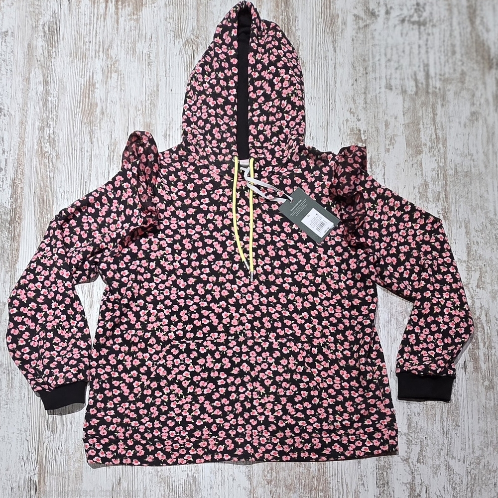 Sandy Liang Pink and Black Floral Hoodie